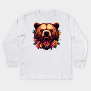 Bloodthirsty bear very angry, he will attack! Kids Long Sleeve T-Shirt